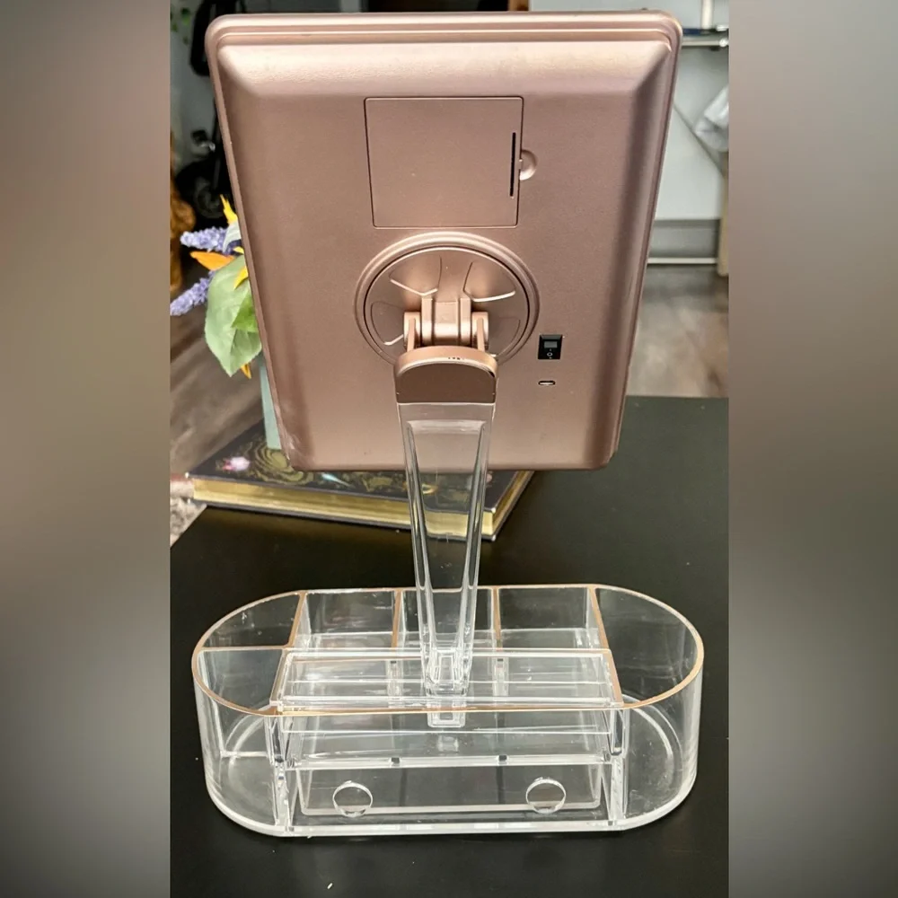 LED Makeup Mirror with Organizer - Rose Gold
